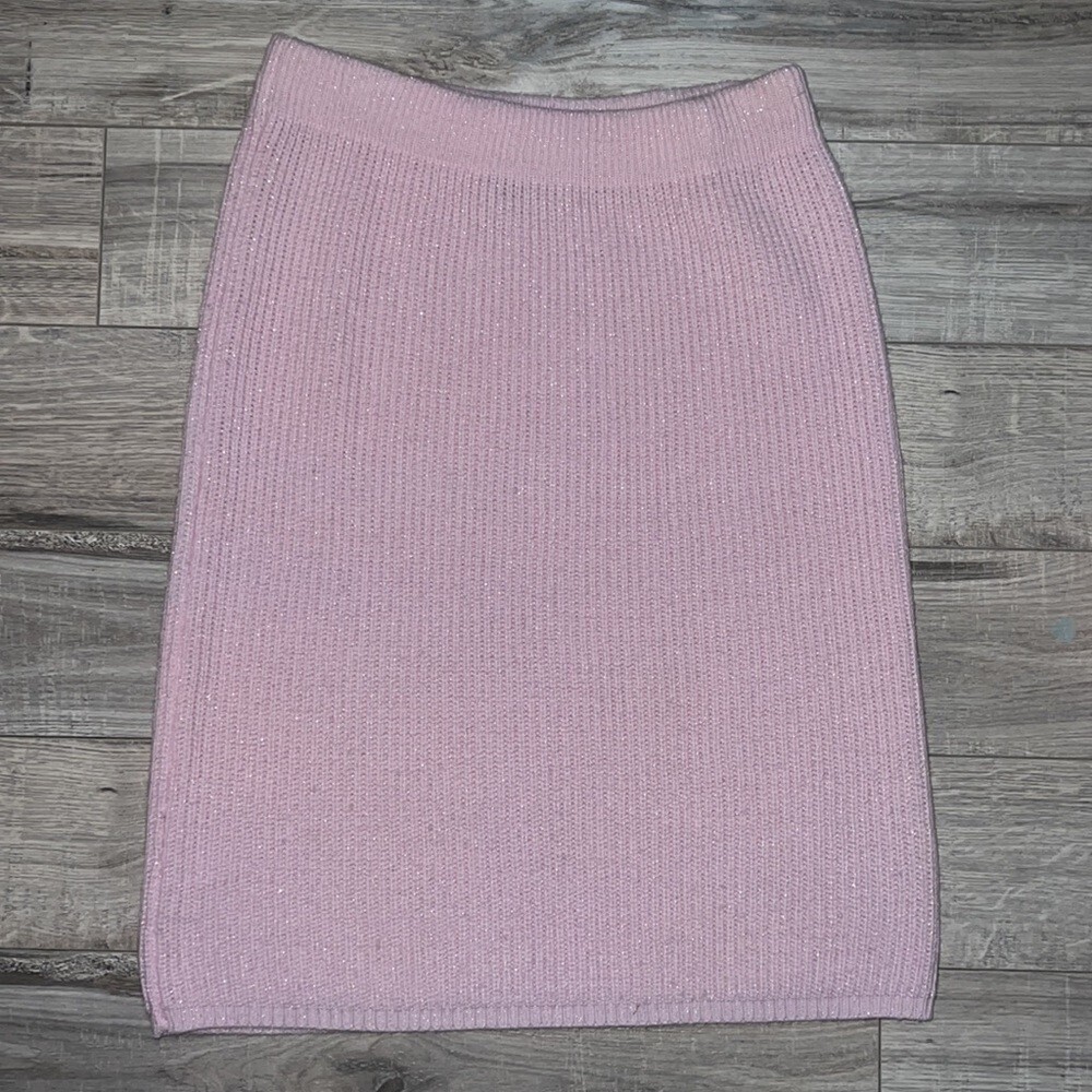 Prima Donna knit skirt warm winter sparkly glitter knit baby pink and silver y2k